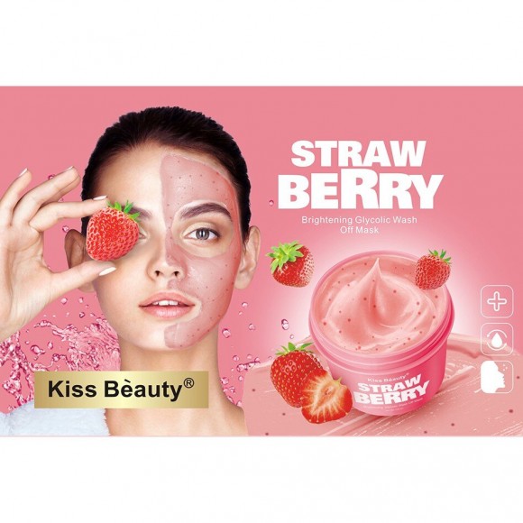 Маска для лица Kiss Beauty Strawberry Brightening Glycolic Wash off Mask 100гр